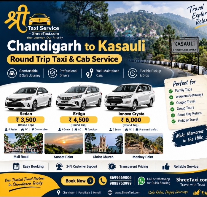 Chandigarh to Kasauli taxi and cab service